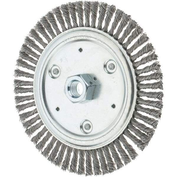 Tru-Maxx - 7" OD, 5/8-11 Arbor Hole, Stringer Bead Steel Wheel Brush - 3/16" Face Width, 1-1/8" Trim Length, 0.02" Filament Diam, 9,000 RPM - Exact Industrial Supply