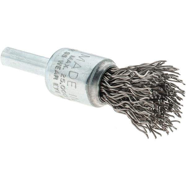 Tru-Maxx - 1/2" Brush Diam, Crimped, Flared End Brush - 1/4" Diam Steel Shank, 25,000 Max RPM - Exact Industrial Supply