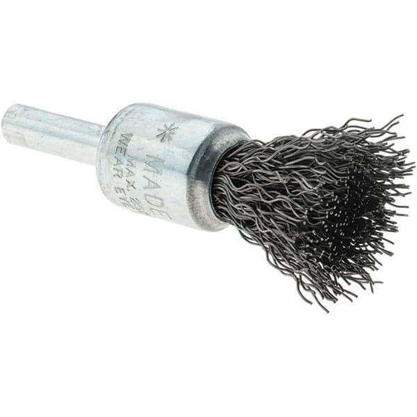 Tru-Maxx - 1/2" Brush Diam, Crimped, Flared End Brush - 1/4" Diam Steel Shank, 25,000 Max RPM - Exact Industrial Supply