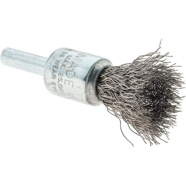 Tru-Maxx - 1/2" Brush Diam, Crimped, Flared End Brush - 1/4" Diam Steel Shank, 25,000 Max RPM - Exact Industrial Supply