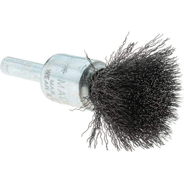 Tru-Maxx - 1/2" Brush Diam, Crimped, Flared End Brush - 1/4" Diam Steel Shank, 25,000 Max RPM - Exact Industrial Supply