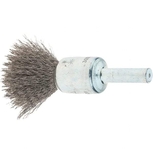 Tru-Maxx - 1/2" Brush Diam, Crimped, Flared End Brush - 1/4" Diam Steel Shank, 25,000 Max RPM - Exact Industrial Supply