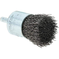 Tru-Maxx - 1" Brush Diam, Crimped, Flared End Brush - 1/4" Diam Steel Shank, 22,000 Max RPM - Exact Industrial Supply