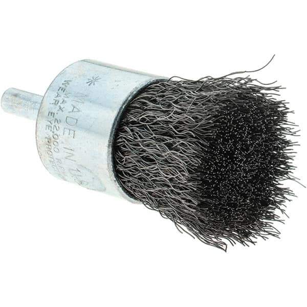 Tru-Maxx - 1" Brush Diam, Crimped, Flared End Brush - 1/4" Diam Steel Shank, 22,000 Max RPM - Exact Industrial Supply