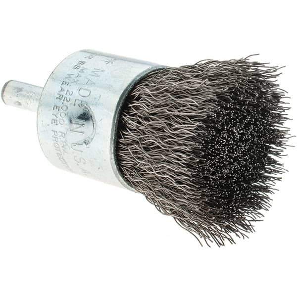 Tru-Maxx - 1" Brush Diam, Crimped, Flared End Brush - 1/4" Diam Steel Shank, 22,000 Max RPM - Exact Industrial Supply