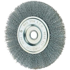 Tru-Maxx - 6" OD, 1/2" Arbor Hole, Crimped Steel Wheel Brush - 3/4" Face Width, 1-1/4" Trim Length, 0.014" Filament Diam, 6,000 RPM - Exact Industrial Supply