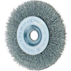 Tru-Maxx - 4" OD, 1/2" Arbor Hole, Crimped Steel Wheel Brush - 1/2" Face Width, 3/4" Trim Length, 0.014" Filament Diam, 6,000 RPM - Exact Industrial Supply