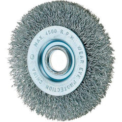 Tru-Maxx - 3" OD, 1/2" Arbor Hole, Crimped Steel Wheel Brush - 7/16" Face Width, 1/2" Trim Length, 0.008" Filament Diam, 12,500 RPM - Exact Industrial Supply