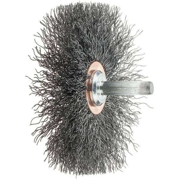 Tru-Maxx - 3" OD, 1/4" Shank Diam, Crimped Steel Wheel Brush - 1/2" Face Width, 1" Trim Length, 0.0118" Filament Diam, 20,000 RPM - Exact Industrial Supply