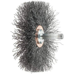Tru-Maxx - 3" OD, 1/4" Shank Diam, Crimped Steel Wheel Brush - 1/2" Face Width, 1" Trim Length, 0.0118" Filament Diam, 20,000 RPM - Exact Industrial Supply
