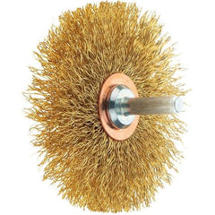 Tru-Maxx - 3" OD, 1/4" Shank Diam, Crimped Brass Wheel Brush - 1/2" Face Width, 1" Trim Length, 0.0118" Filament Diam, 20,000 RPM - Exact Industrial Supply