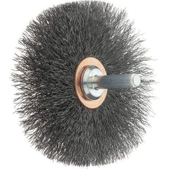 Tru-Maxx - 3" OD, 1/4" Shank Diam, Crimped Steel Wheel Brush - 1/2" Face Width, 1" Trim Length, 0.008" Filament Diam, 12,500 RPM - Exact Industrial Supply