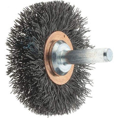 Tru-Maxx - 2" OD, 1/4" Shank Diam, Crimped Steel Wheel Brush - 3/8" Face Width, 1/2" Trim Length, 0.0118" Filament Diam, 20,000 RPM - Exact Industrial Supply