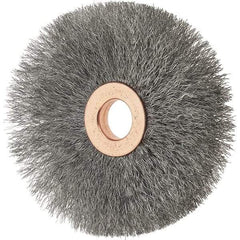 Tru-Maxx - 3" OD, 1/2" Arbor Hole, Crimped Stainless Steel Wheel Brush - 5/8" Face Width, 1" Trim Length, 0.006" Filament Diam, 20,000 RPM - Exact Industrial Supply