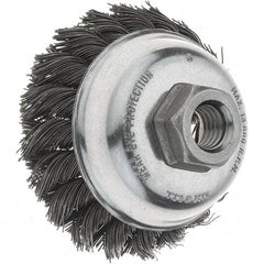 Tru-Maxx - 3-1/2" Diam, 5/8-11 Threaded Arbor, Steel Fill Cup Brush - 0.023 Wire Diam, 7/8" Trim Length, 13,000 Max RPM - Exact Industrial Supply