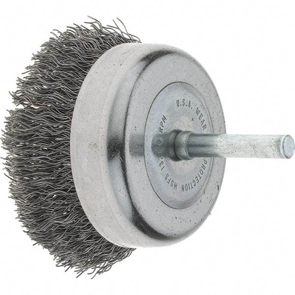 Tru-Maxx - 2-3/4" Diam, 1/4" Shank Diam, Steel Fill Cup Brush - 0.0118 Wire Diam, 7/8" Trim Length, 6,000 Max RPM - Exact Industrial Supply