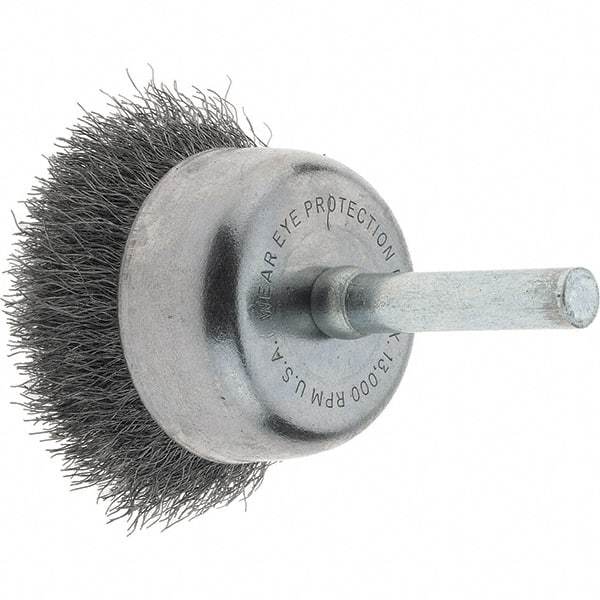 Tru-Maxx - 1-3/4" Diam, 1/4" Shank Diam, Steel Fill Cup Brush - 0.0118 Wire Diam, 3/4" Trim Length, 13,000 Max RPM - Exact Industrial Supply