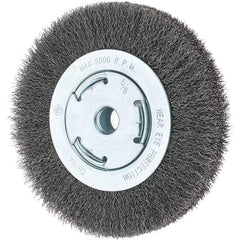 Tru-Maxx - 6" OD, 5/8-11 Arbor Hole, Crimped Steel Wheel Brush - 7/8" Face Width, 1-1/8" Trim Length, 0.014" Filament Diam, 6,000 RPM - Exact Industrial Supply