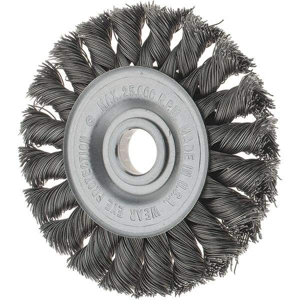 Tru-Maxx - 3" OD, 1/2" Arbor Hole, Knotted Steel Wheel Brush - 3/8" Face Width, 3/8" Trim Length, 0.0118" Filament Diam, 25,000 RPM - Exact Industrial Supply