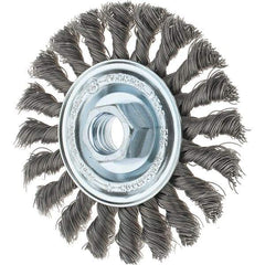 Tru-Maxx - 4" OD, 5/8-11 Arbor Hole, Knotted Steel Wheel Brush - 1/2" Face Width, 7/8" Trim Length, 0.014" Filament Diam, 20,000 RPM - Exact Industrial Supply