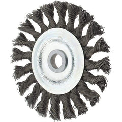 Tru-Maxx - 4" OD, 1/2" Arbor Hole, Knotted Steel Wheel Brush - 5/8" Face Width, 7/8" Trim Length, 0.014" Filament Diam, 20,000 RPM - Exact Industrial Supply
