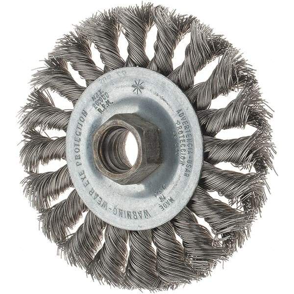 Tru-Maxx - 4" OD, 5/8-11 Arbor Hole, Knotted Stainless Steel Wheel Brush - 1/2" Face Width, 7/8" Trim Length, 0.014" Filament Diam, 20,000 RPM - Exact Industrial Supply