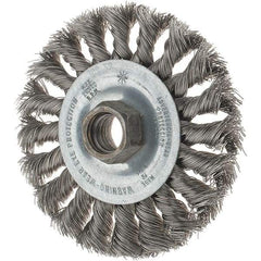 Tru-Maxx - 4" OD, 5/8-11 Arbor Hole, Knotted Stainless Steel Wheel Brush - 1/2" Face Width, 7/8" Trim Length, 0.014" Filament Diam, 20,000 RPM - Exact Industrial Supply