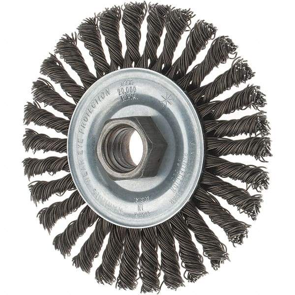 Tru-Maxx - 4" OD, 5/8-11 Arbor Hole, Stringer Bead Steel Wheel Brush - 1/4" Face Width, 7/8" Trim Length, 0.02" Filament Diam, 20,000 RPM - Exact Industrial Supply