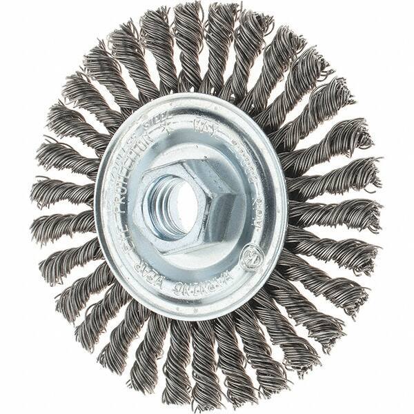 Tru-Maxx - 4" OD, 5/8-11 Arbor Hole, Stringer Bead Stainless Steel Wheel Brush - 1/4" Face Width, 7/8" Trim Length, 0.02" Filament Diam, 20,000 RPM - Exact Industrial Supply