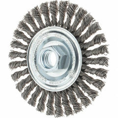 Tru-Maxx - 4" OD, 5/8-11 Arbor Hole, Stringer Bead Stainless Steel Wheel Brush - 1/4" Face Width, 7/8" Trim Length, 0.02" Filament Diam, 20,000 RPM - Exact Industrial Supply