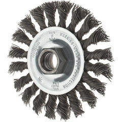 Tru-Maxx - 4" OD, 5/8-11 Arbor Hole, Knotted Steel Wheel Brush - 1/2" Face Width, 7/8" Trim Length, 0.02" Filament Diam, 20,000 RPM - Exact Industrial Supply