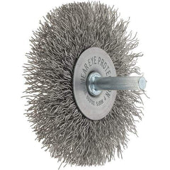 Tru-Maxx - 3" OD, 1/4" Shank Diam, Crimped Stainless Steel Wheel Brush - 1/2" Face Width, 13/16" Trim Length, 0.014" Filament Diam, 20,000 RPM - Exact Industrial Supply