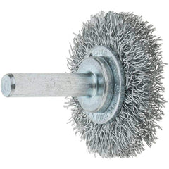 Tru-Maxx - 1-1/2" OD, 1/4" Shank Diam, Crimped Steel Wheel Brush - 1/4" Face Width, 3/8" Trim Length, 0.0118" Filament Diam, 20,000 RPM - Exact Industrial Supply