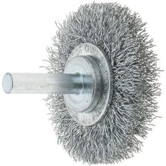 Tru-Maxx - 2" OD, 1/4" Shank Diam, Crimped Steel Wheel Brush - 3/8" Face Width, 7/16" Trim Length, 0.014" Filament Diam, 20,000 RPM - Exact Industrial Supply
