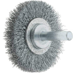 Tru-Maxx - 2" OD, 1/4" Shank Diam, Crimped Steel Wheel Brush - 3/8" Face Width, 7/16" Trim Length, 0.008" Filament Diam, 20,000 RPM - Exact Industrial Supply