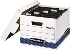 BANKERS BOX - 1 Compartment, 12-5/8" Wide x 10" High x 15-5/8" Deep, Storage Box - Corrugated Cardboard, White/Blue - Exact Industrial Supply