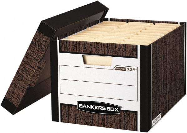 BANKERS BOX - 1 Compartment, 12-3/4" Wide x 10-3/8" High x 16-1/2" Deep, Storage Box - Corrugated Cardboard, Wood Grain (Color) - Exact Industrial Supply