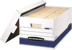 BANKERS BOX - 1 Compartment, 12-7/8" Wide x 10-1/4" High x 25-3/8" Deep, Storage Box - Corrugated Cardboard, White/Blue - Exact Industrial Supply