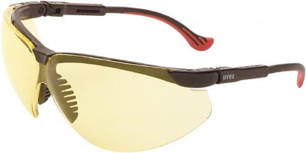 Safety Glass: Anti-Fog & Scratch-Resistant, Polycarbonate, Amber Lenses, Full-Framed, UV Protection Black Frame, Single, Adjustable