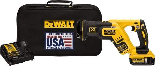 DeWALT - 20V, 0 to 2,900 SPM, Cordless Reciprocating Saw - 1-1/8" Stroke Length, 14-1/2" Saw Length, 1 Lithium-Ion Battery Included - Exact Industrial Supply