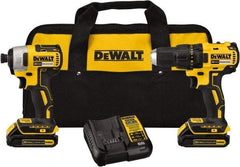 DeWALT - 20 Volt Cordless Tool Combination Kit - Includes 1/2" Brushless Compact Drill/Driver & 1/4" Brushless Impact Driver, Lithium-Ion Battery Included - Exact Industrial Supply
