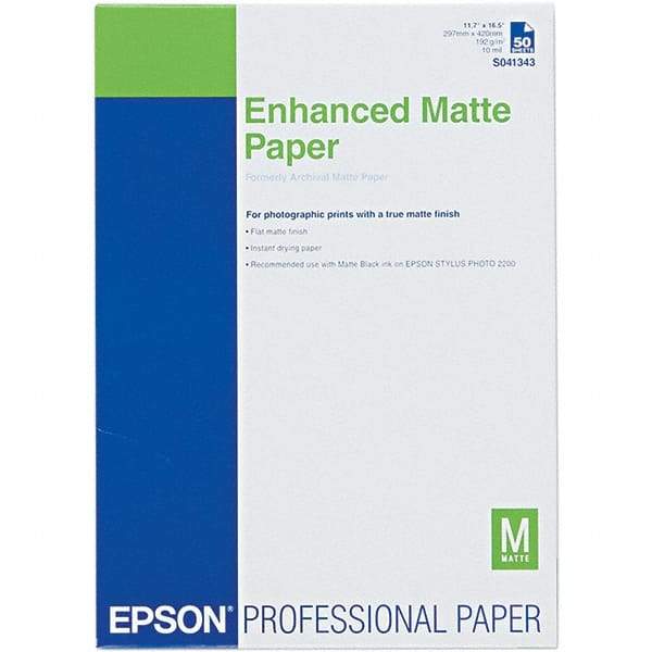 Epson - 11-3/4" x 16-1/2" White Photo Paper - Use with Inkjet Printers - Exact Industrial Supply