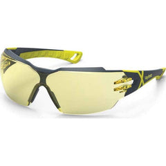 Safety Glass: Anti-Fog & Scratch-Resistant, Polycarbonate, Amber Lenses, Frameless, UV Protection Charcoal Frame, Single