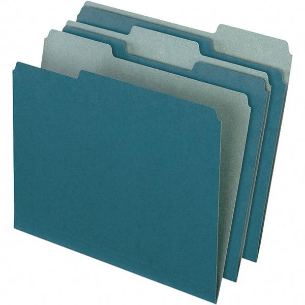 Pendaflex - 9-1/2 x 11-5/8", Letter Size, Blue, File Folders with Top Tab - 11 Point Stock, Assorted Tab Cut Location - Exact Industrial Supply