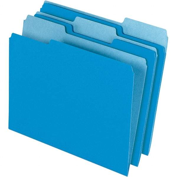 Pendaflex - 9-1/2 x 11-5/8", Letter Size, Blue/Light Blue, File Folders with Top Tab - 11 Point Stock, Assorted Tab Cut Location - Exact Industrial Supply