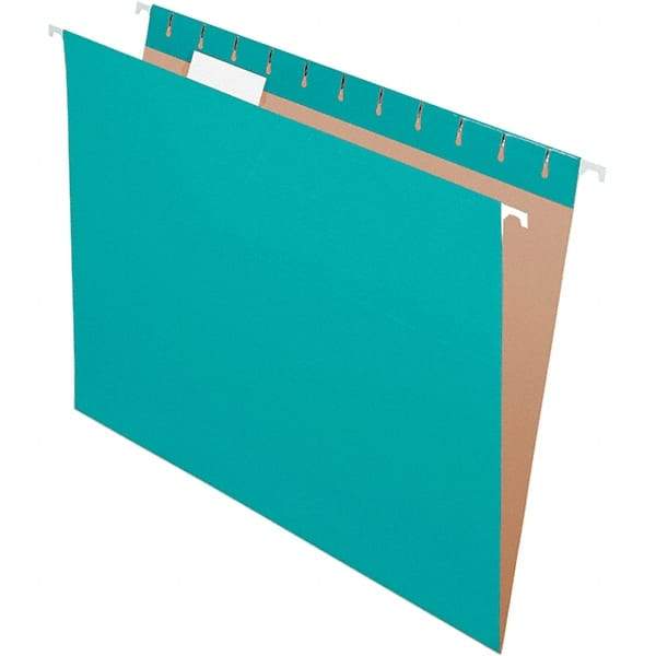 Pendaflex - 8-1/2 x 11", Letter Size, Aqua, Hanging File Folder - 11 Point Stock, 1/5 Tab Cut Location - Exact Industrial Supply