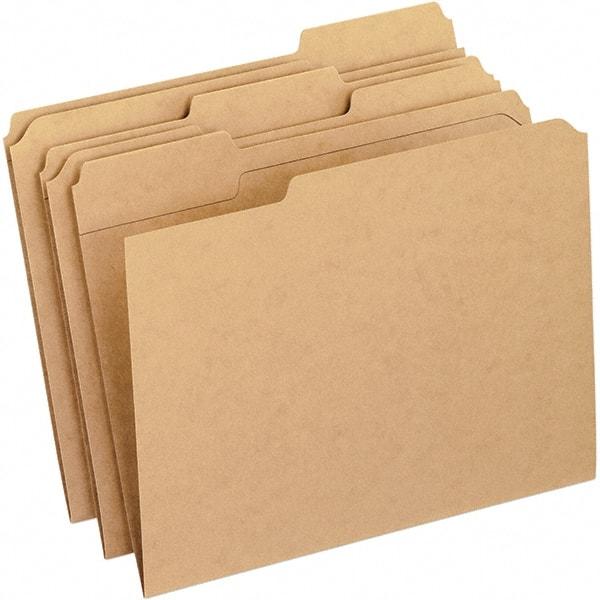 Pendaflex - 9-7/8 x 11-3/4", Letter Size, Brown, File Folders with Top Tab - 11 Point Stock, Assorted Tab Cut Location - Exact Industrial Supply