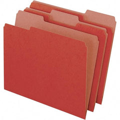 Pendaflex - 9-1/2 x 11-5/8", Letter Size, Red, File Folders with Top Tab - 11 Point Stock, Assorted Tab Cut Location - Exact Industrial Supply