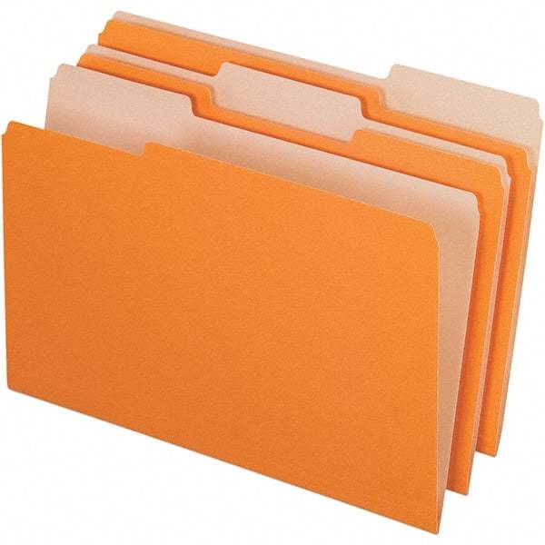 Pendaflex - 14-5/8 x 9-3/16", Legal, Orange, File Folders with Top Tab - 11 Point Stock, Assorted Tab Cut Location - Exact Industrial Supply