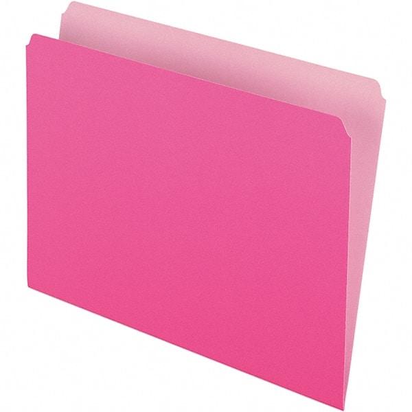 Pendaflex - 9-1/2 x 11-5/8", Letter Size, Pink, File Folders with Top Tab - 11 Point Stock, Straight Tab Cut Location - Exact Industrial Supply